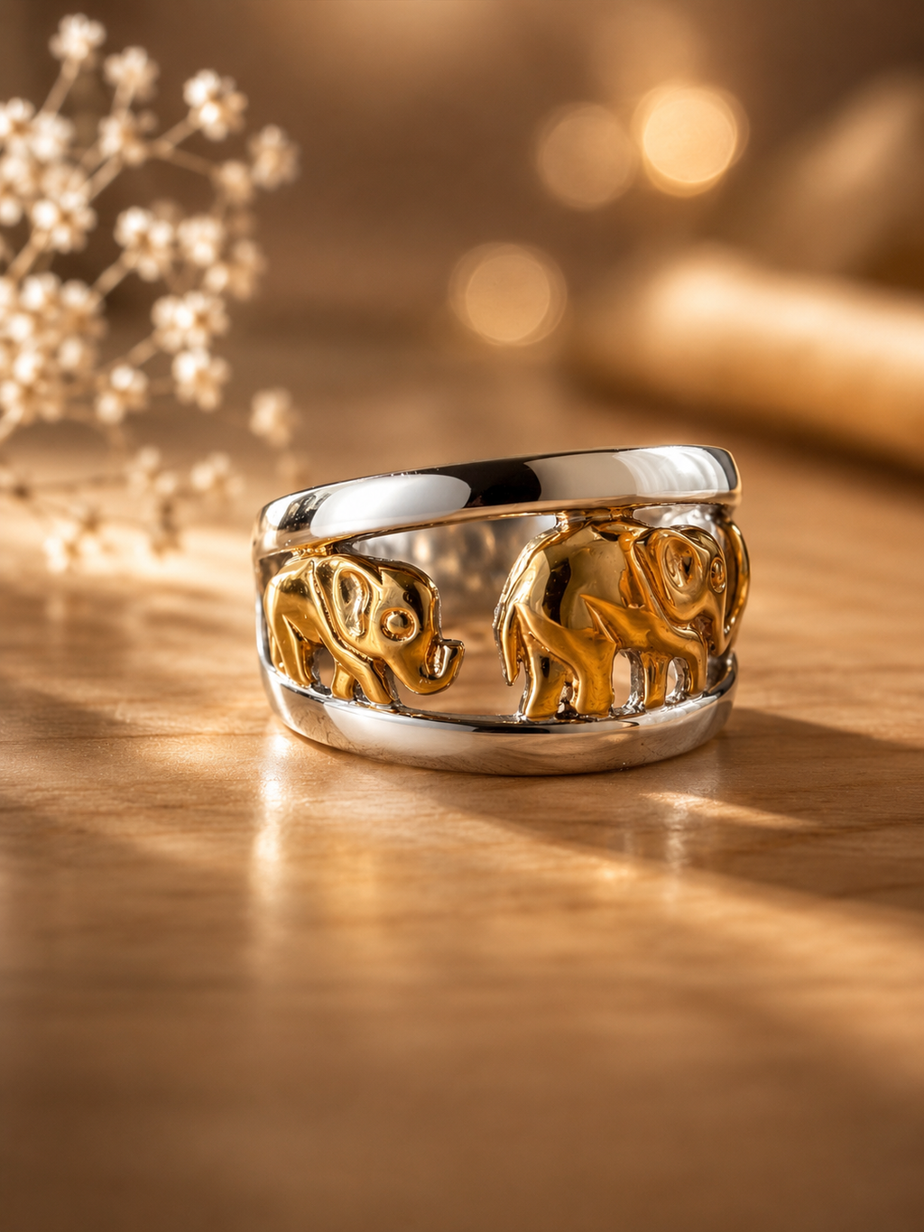 🐘✨Sterling Silver 925 Two-Tone Elephant Band Ring🐘✨