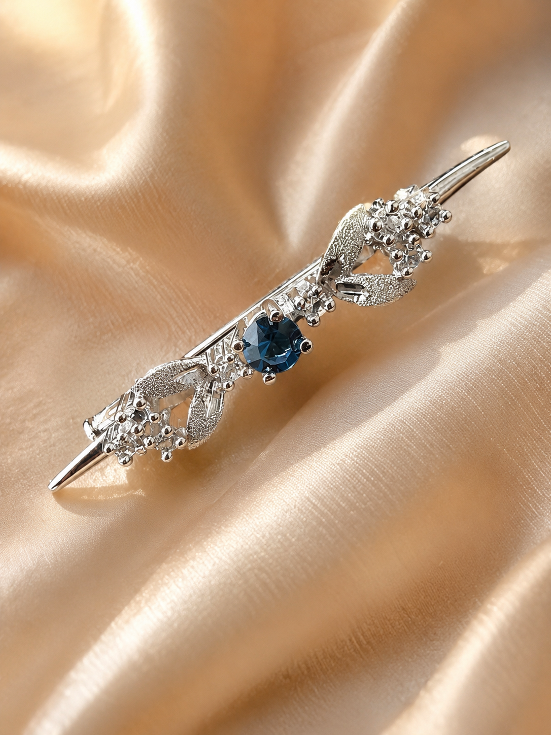 💙 Vintage Sterling Silver 925 Blue Stone Bar Pin Brooch 💙