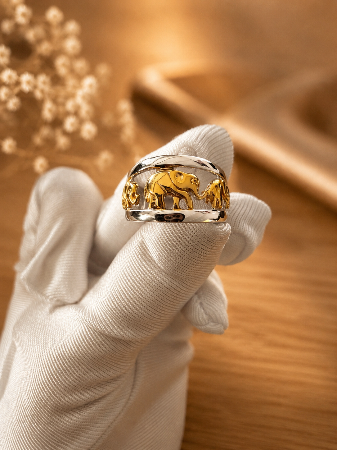 🐘✨Sterling Silver 925 Two-Tone Elephant Band Ring🐘✨