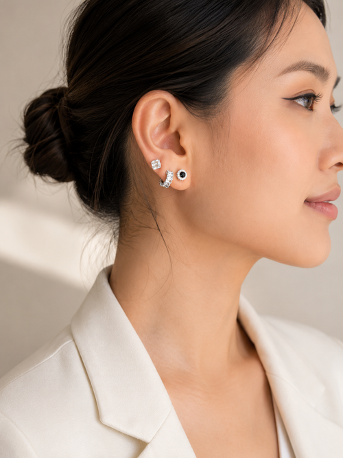 ✨ Black Moissanite & White Diamond Stud Earrings in 10K White Gold ✨