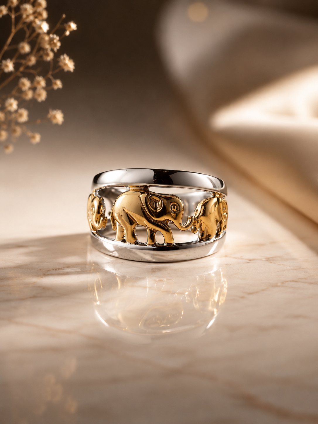 🐘✨Sterling Silver 925 Two-Tone Elephant Band Ring🐘✨