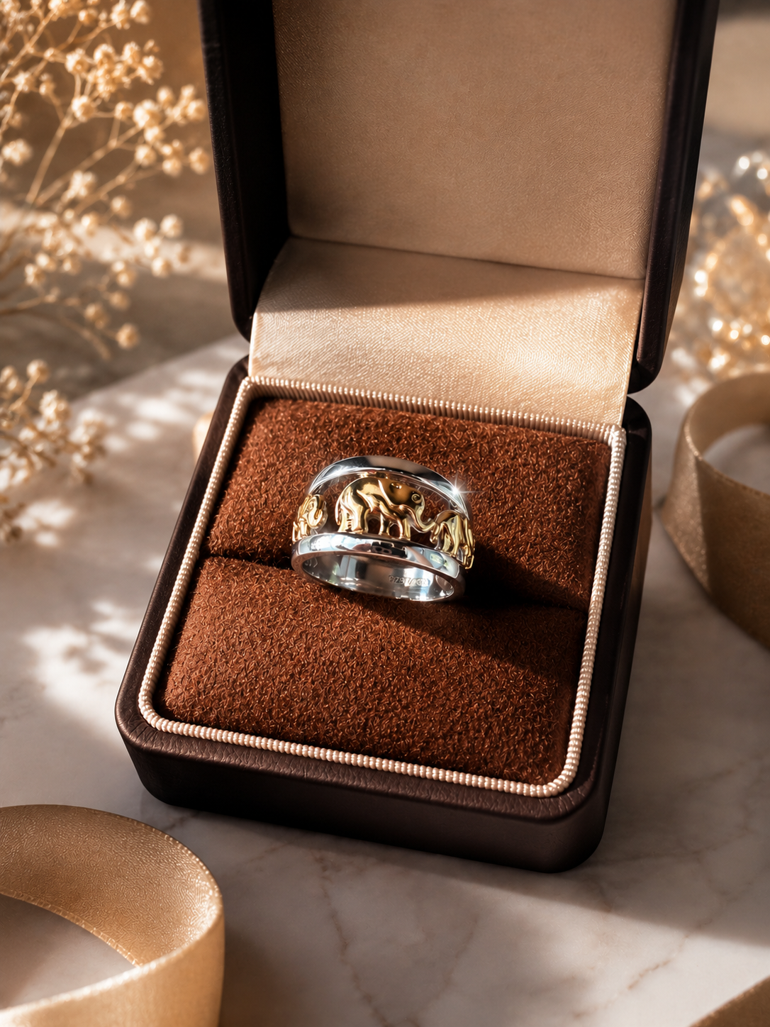🐘✨Sterling Silver 925 Two-Tone Elephant Band Ring🐘✨