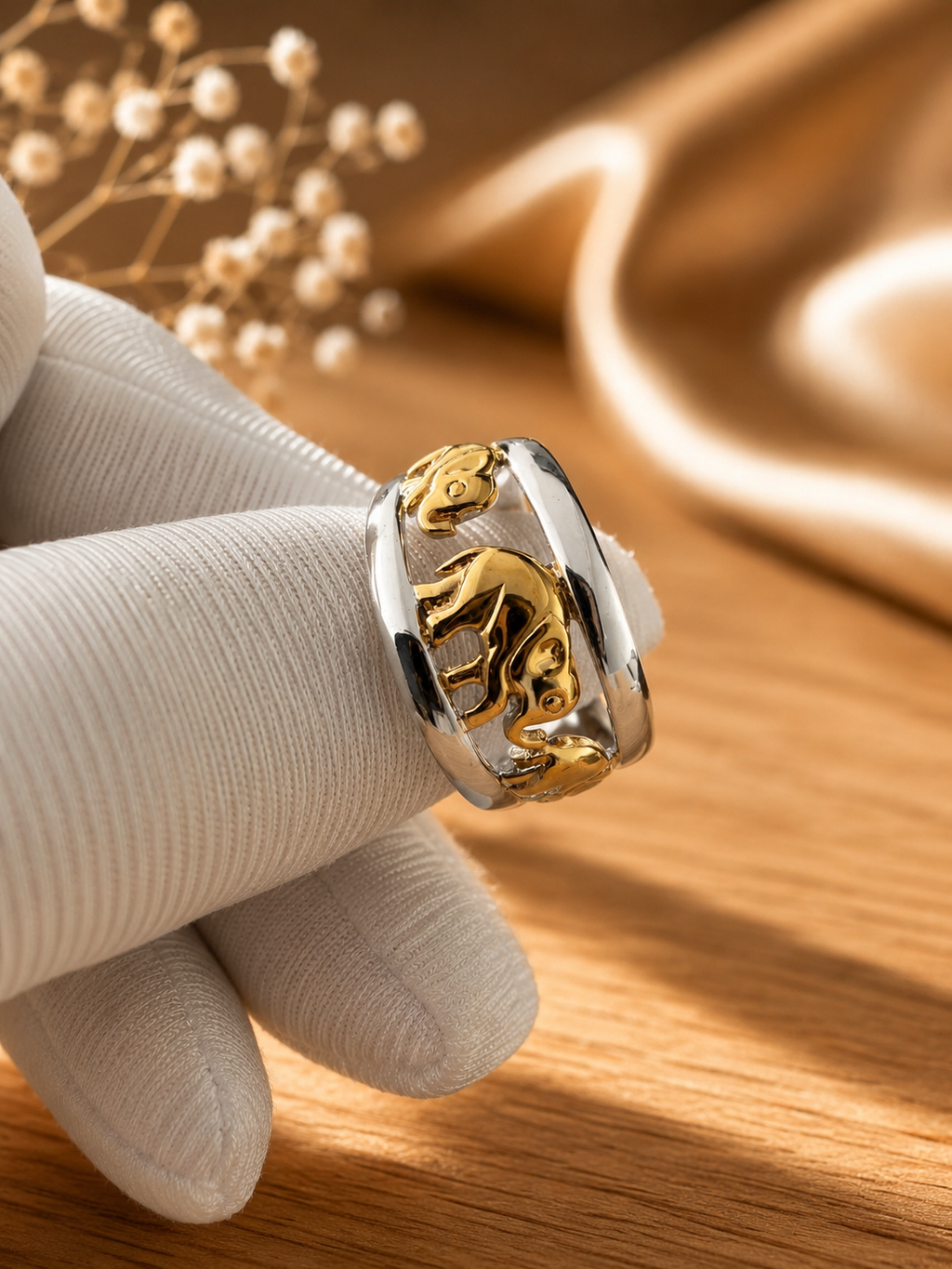 🐘✨Sterling Silver 925 Two-Tone Elephant Band Ring🐘✨