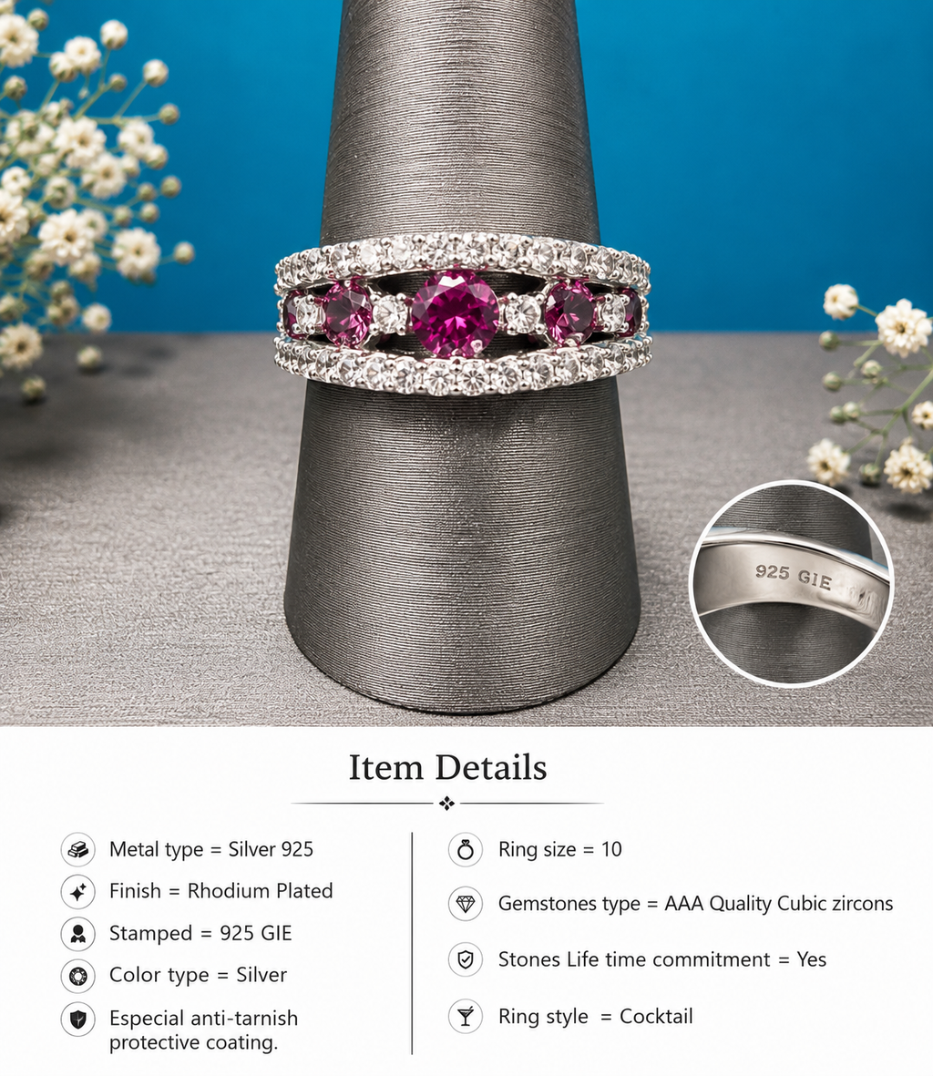 💞925 Silver Ring with Natural Pink Tourmaline Gemstone💞