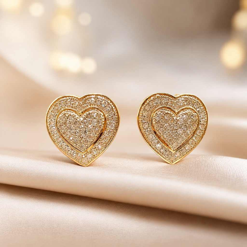 💛 14K Gold Diamond Heart Stud Earrings 💛