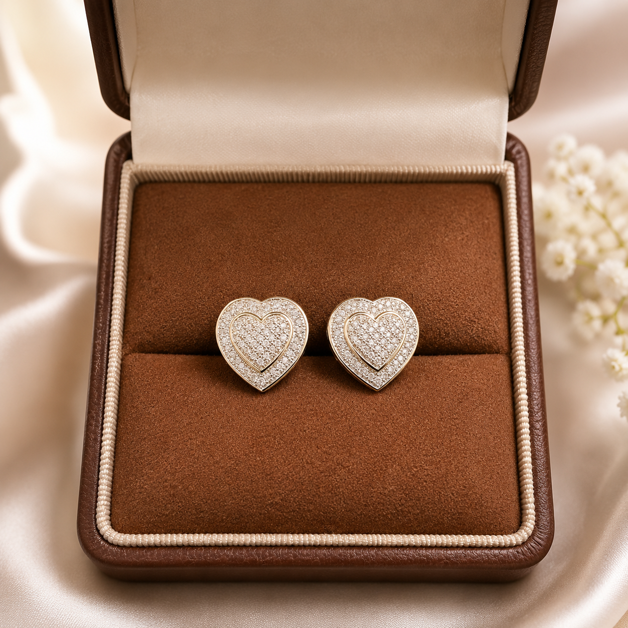 💛 14K Gold Diamond Heart Stud Earrings 💛