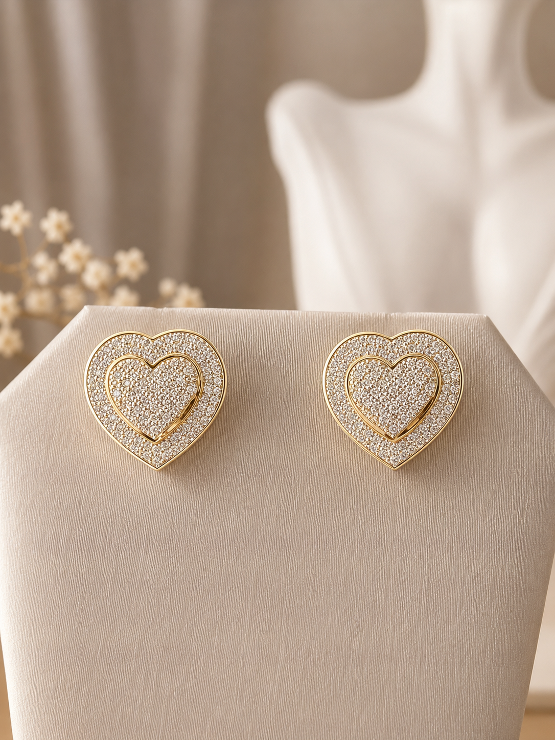 💛 14K Gold Diamond Heart Stud Earrings 💛