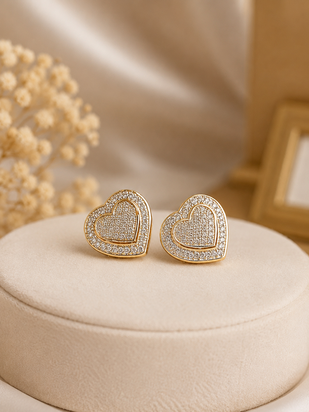 💛 14K Gold Diamond Heart Stud Earrings 💛