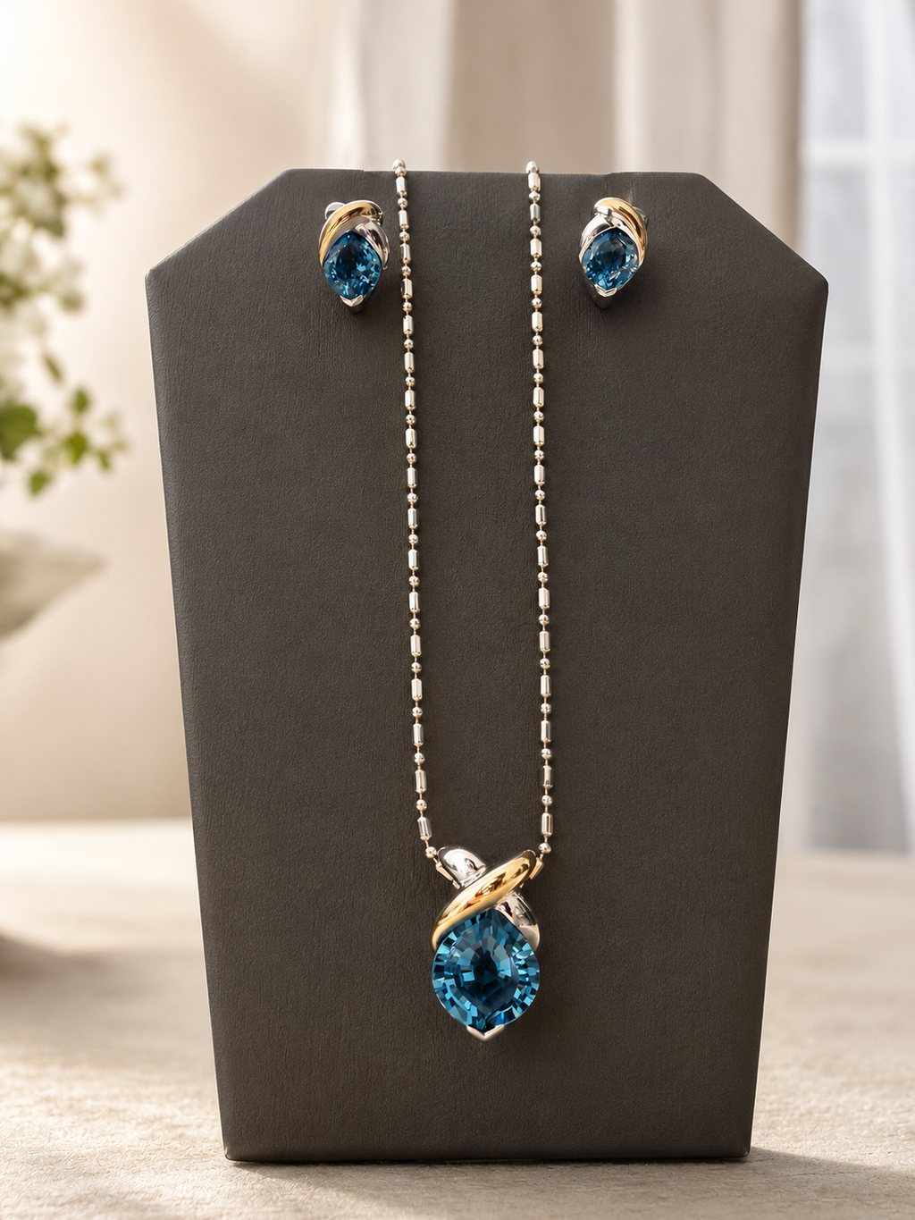 💙Blue Topaz Two-Tone Jewelry Set – Sterling Silver & 18K Yellow Gold💙