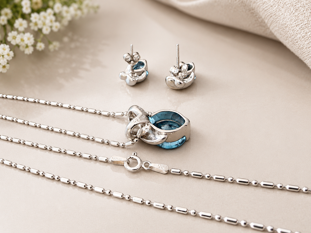 💙Blue Topaz Two-Tone Jewelry Set – Sterling Silver & 18K Yellow Gold💙