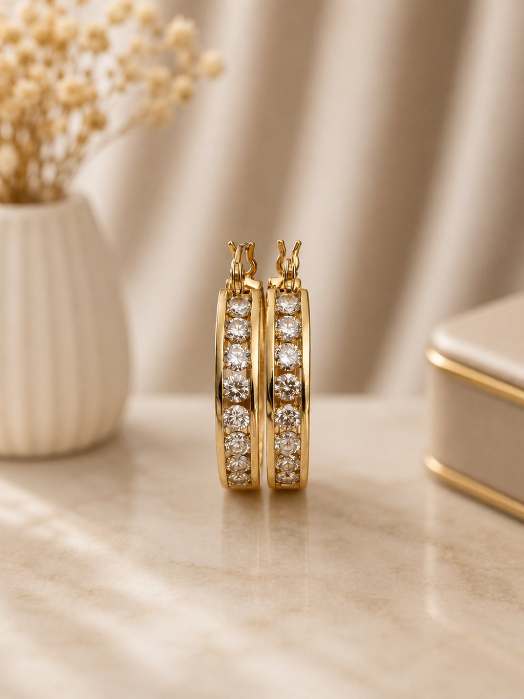 ✨Diamond Hoop Earrings Channel Set 14k Yellow Gold✨