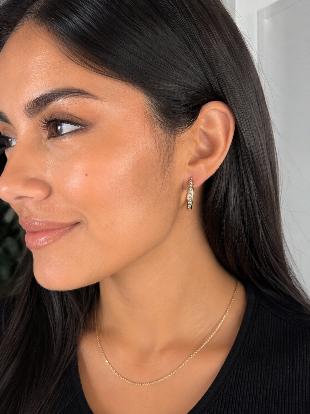 ✨Diamond Hoop Earrings Channel Set 14k Yellow Gold✨