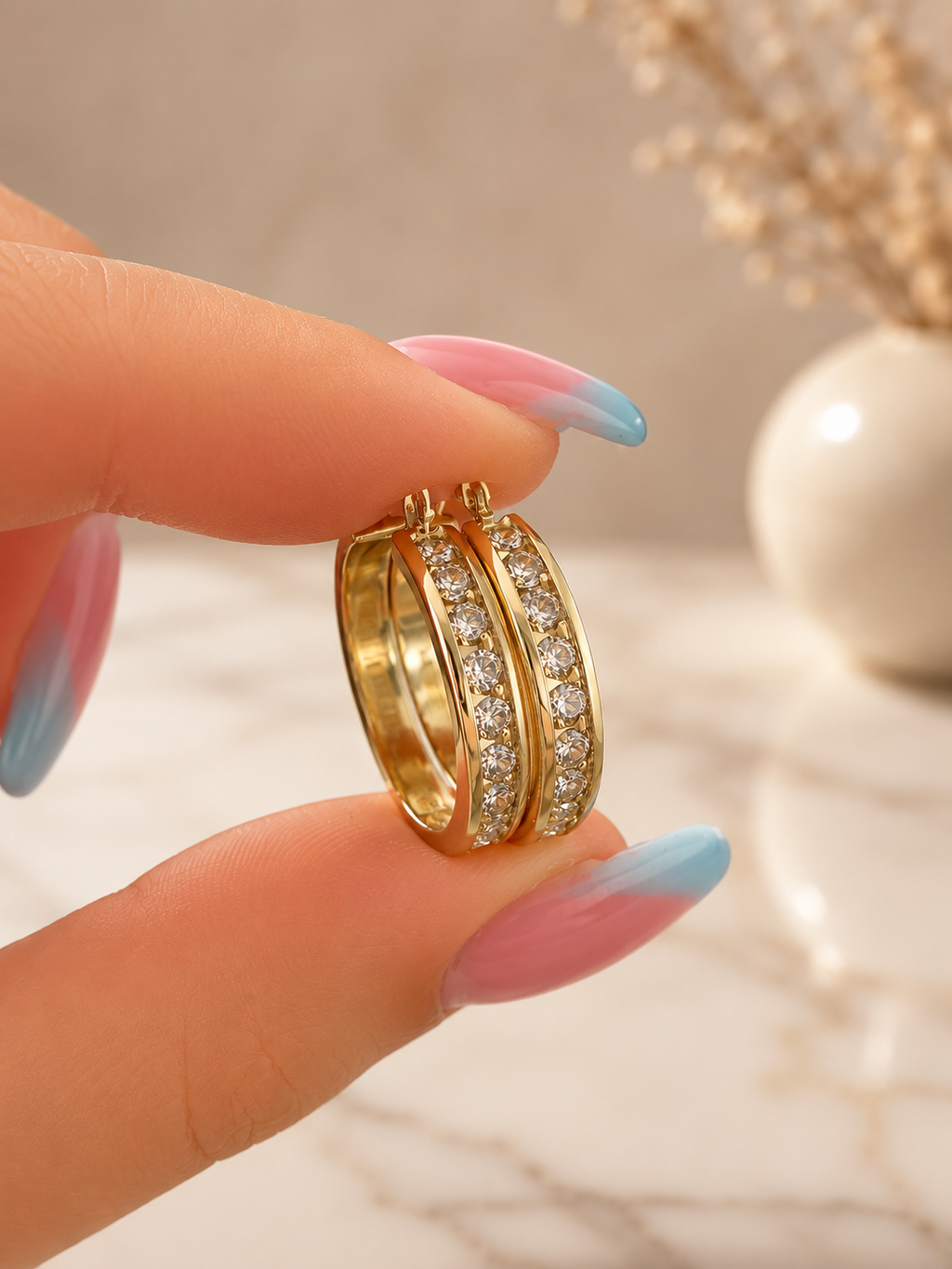 ✨Diamond Hoop Earrings Channel Set 14k Yellow Gold✨