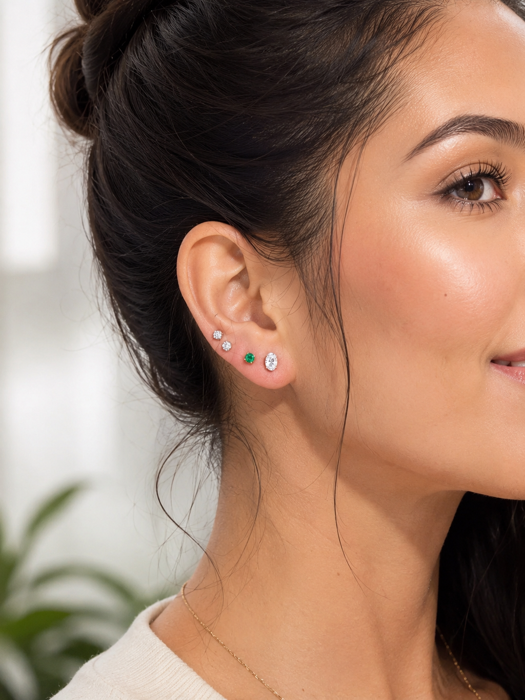 ✨ 10K Gold Oval White Zircon Stud Earrings ✨