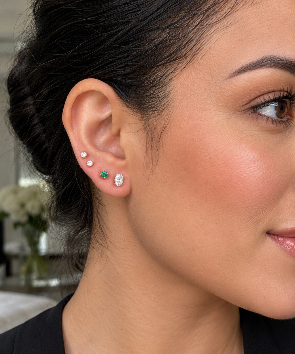✨ 10K Gold Oval White Zircon Stud Earrings ✨