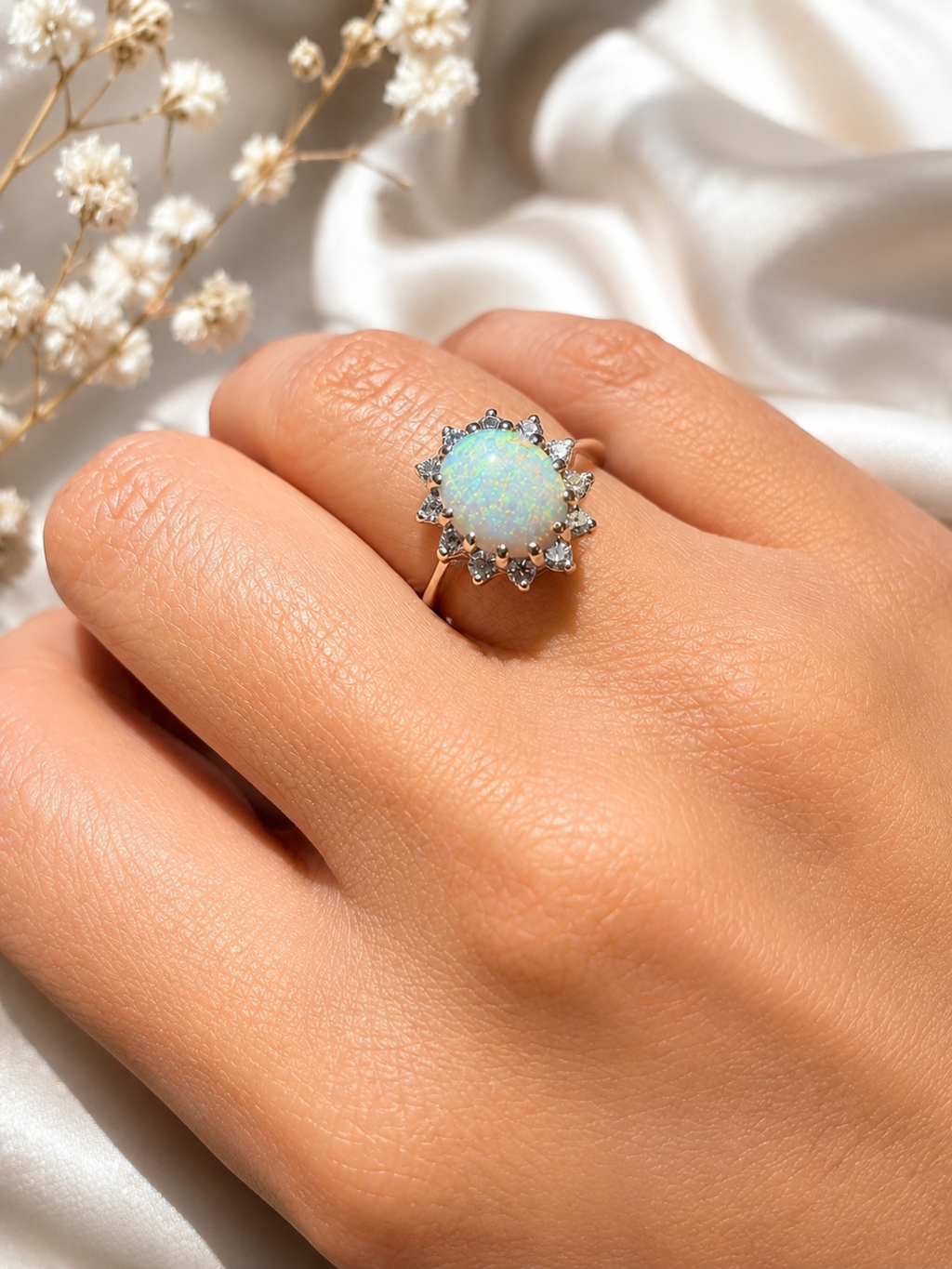✨ 14K White Gold Natural Opal & Diamond Ring ✨