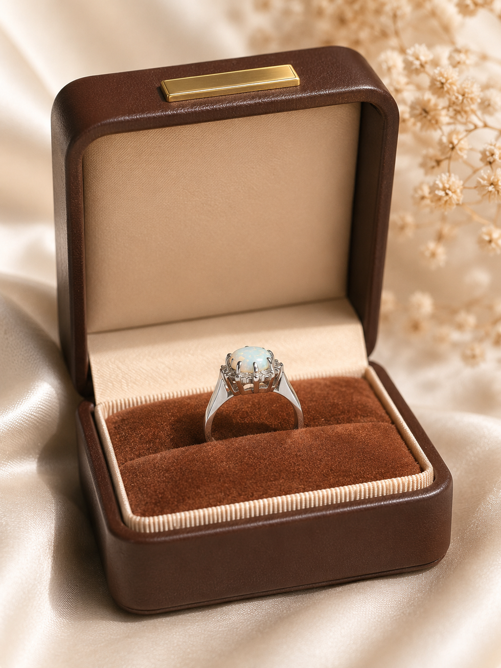 ✨ 14K White Gold Natural Opal & Diamond Ring ✨