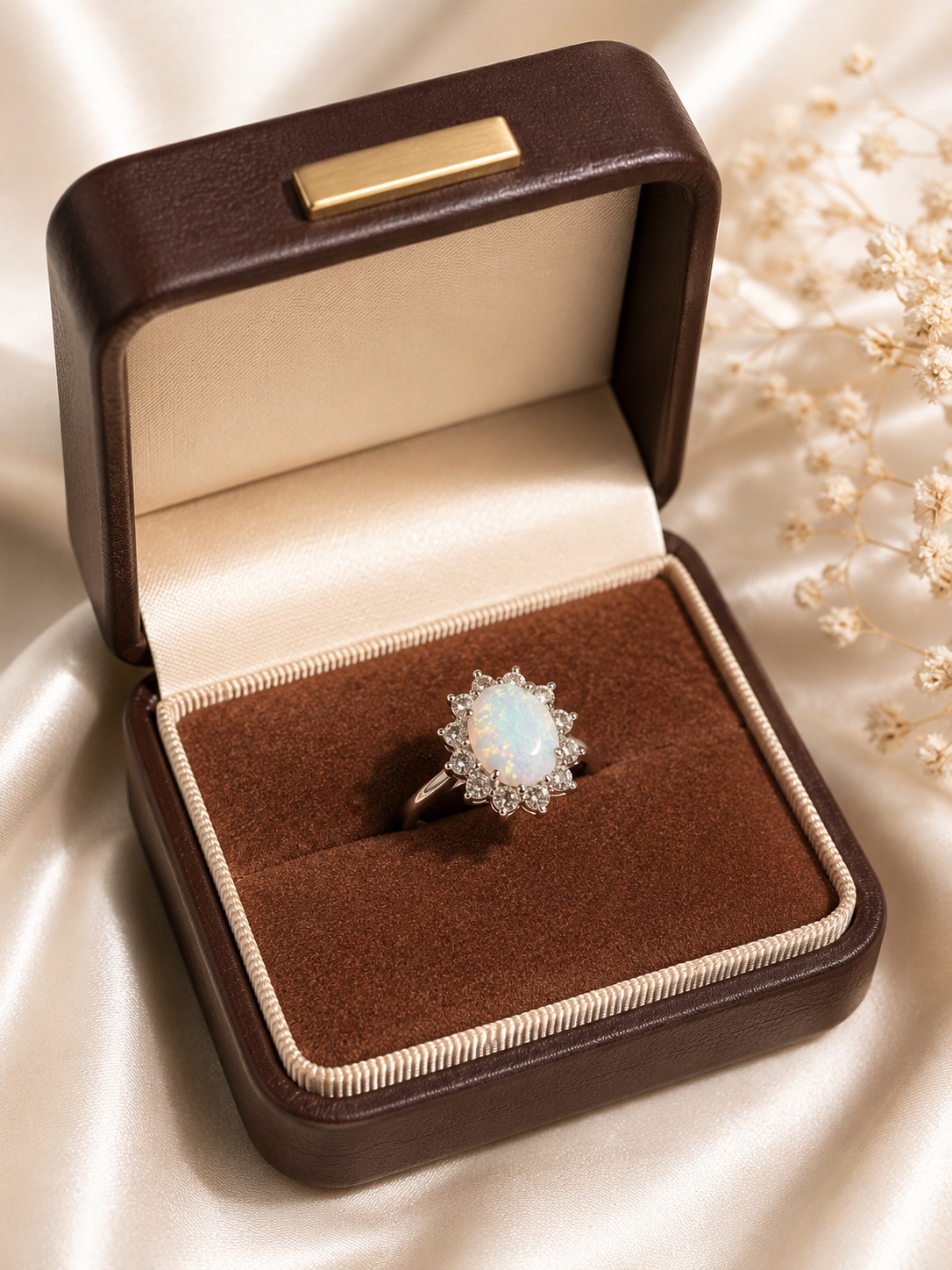✨ 14K White Gold Natural Opal & Diamond Ring ✨