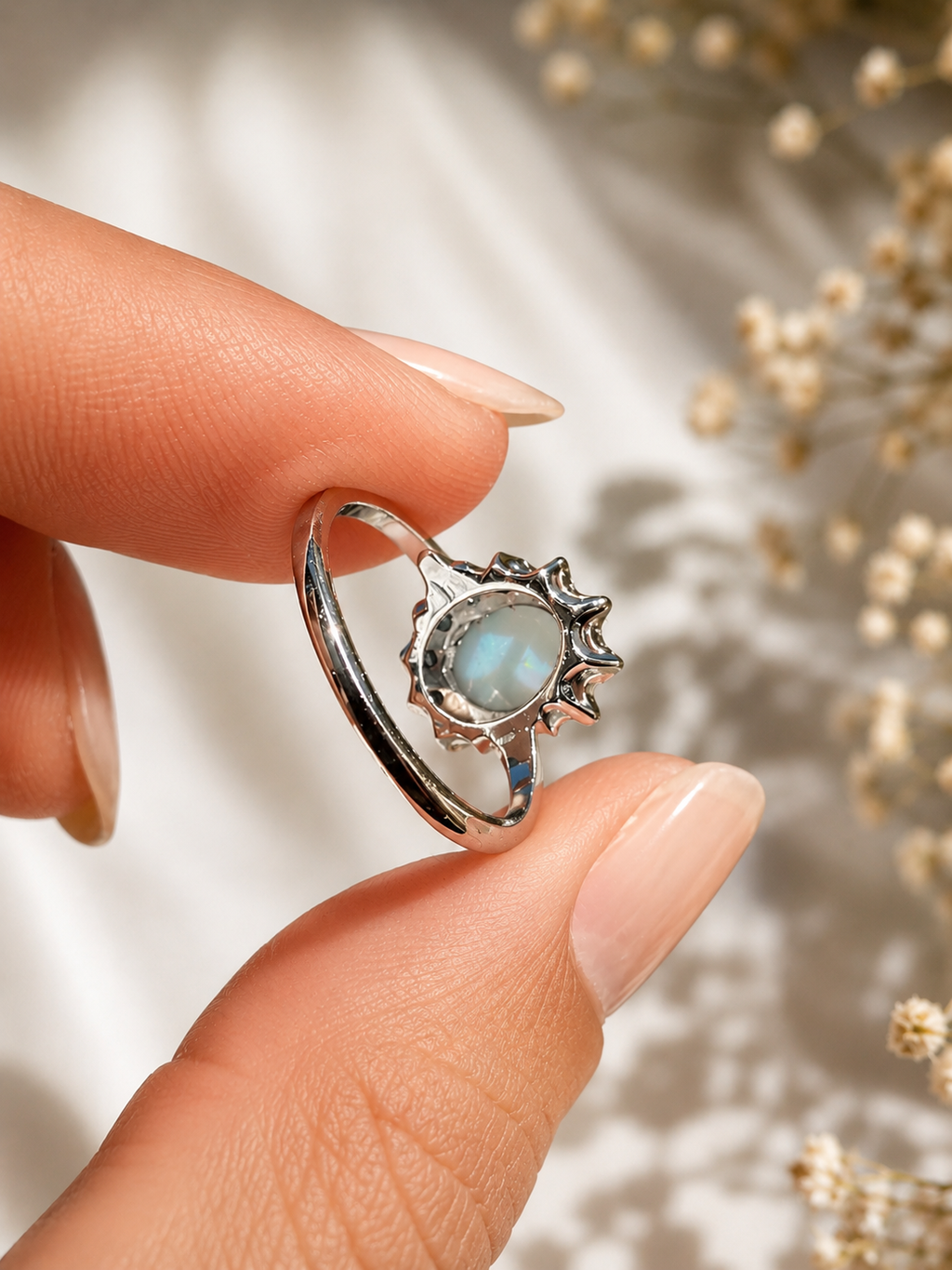 ✨ 14K White Gold Natural Opal & Diamond Ring ✨